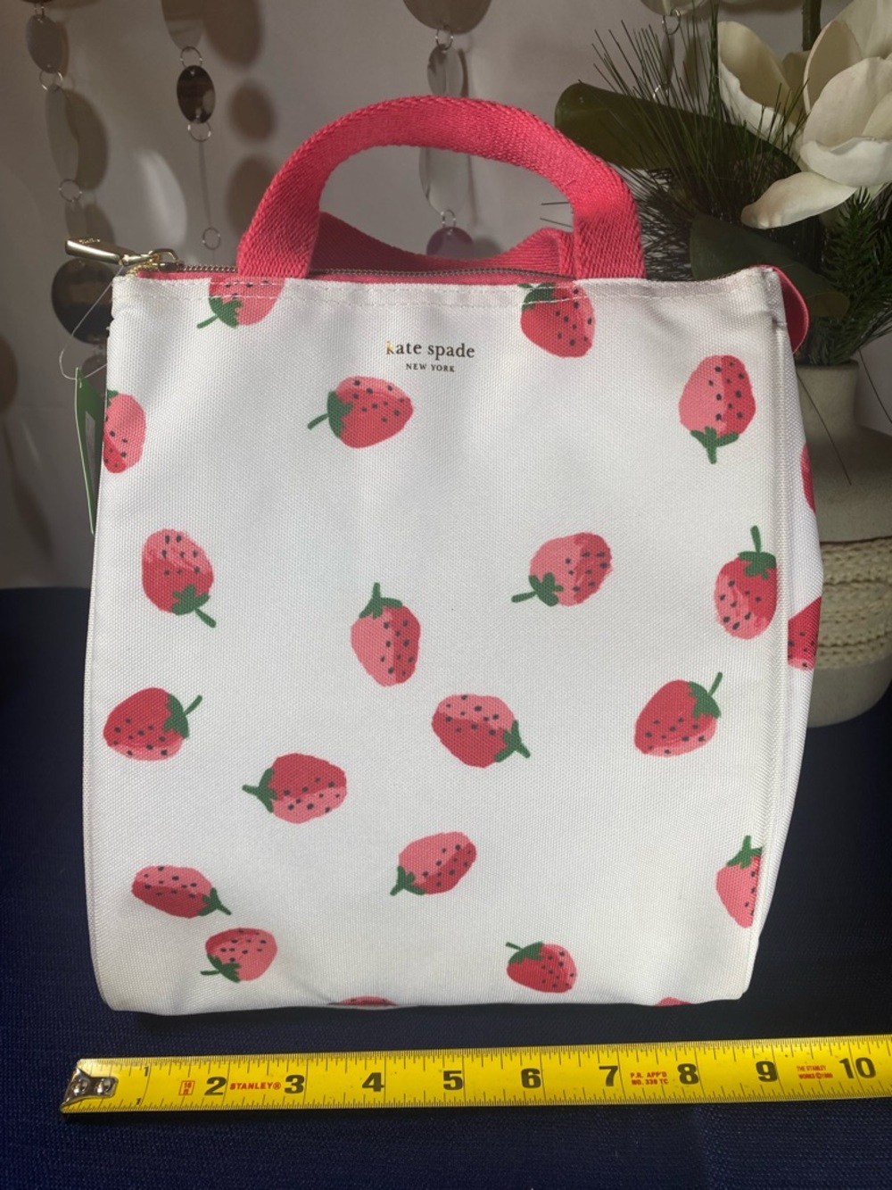 Kate Spade ♠️ White Canvas Strawberry Lunch Tote with Pink and Green accents - Picture 9 of 10